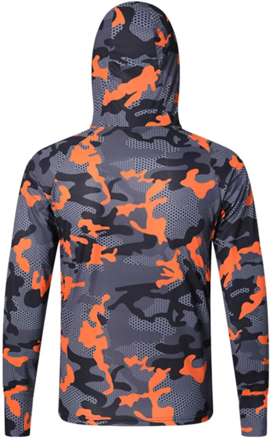 Mens Sun Protection Camouflage Zip Long Sleeve Jacket Breathable Lightweight Hooded Coat Outdoor Fishing Outwear