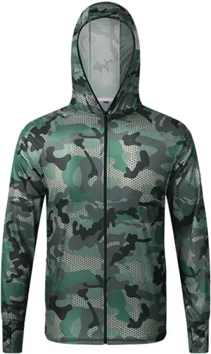 Mens Sun Protection Camouflage Zip Long Sleeve Jacket Breathable Lightweight Hooded Coat Outdoor Fishing Outwear