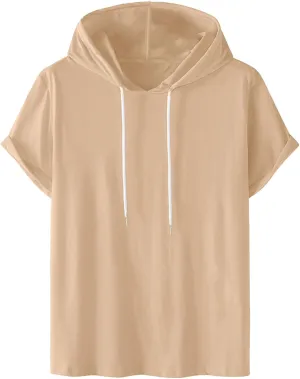 Mens T-Shirts Big and Tall Short Sleeve Solid Hoodies Shirt Causal Summer Vacation Shirts Gym Workout Tee Tops
