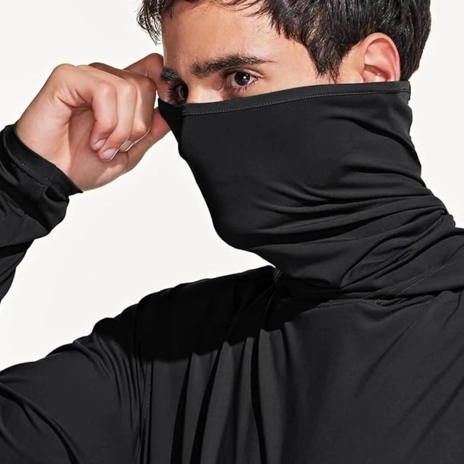 Men's UPF 50  Fishing Hoodie Shirts SPF UV Sun Shirts with Gaiter Rash Guard Long Sleeve Outdoor Hiking Swim T-Shirts