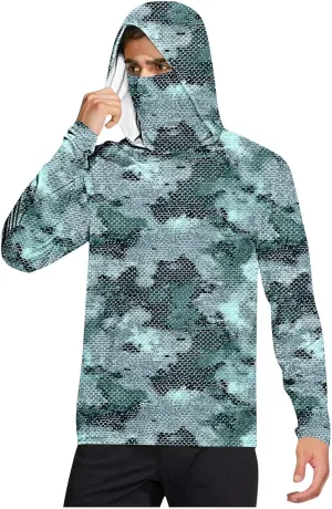 Mens UPF 50  Fishing Shirts Tops Long Sleeve UV Sun Protection Rash Guard Lightweight Sun Hoodie with Face Mask