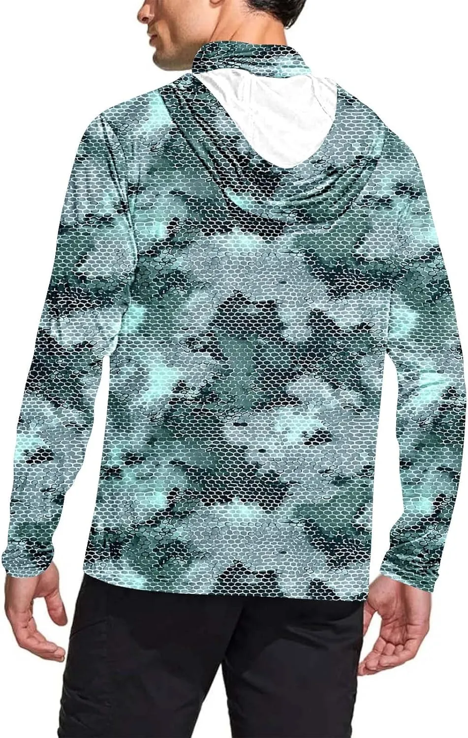 Mens UPF 50  Fishing Shirts Tops Long Sleeve UV Sun Protection Rash Guard Lightweight Sun Hoodie with Face Mask