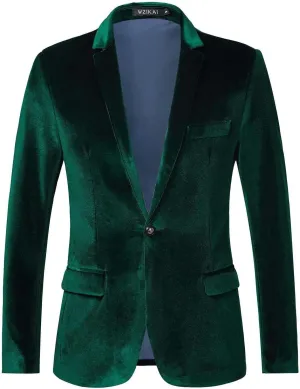 Mens Velvet Blazer One Button Slim Fit Casual Sport Coat Long Sleeve Suit Jacket Dinner Party Prom Wedding Tuxedo
