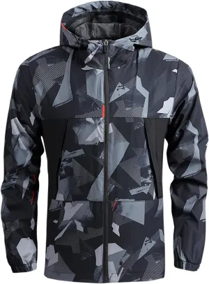 Mens Windproof Jacket Lightweight Mountain Sport Jacket Breathable Hooded Windbreaker Coat for Cycling Golf Travel