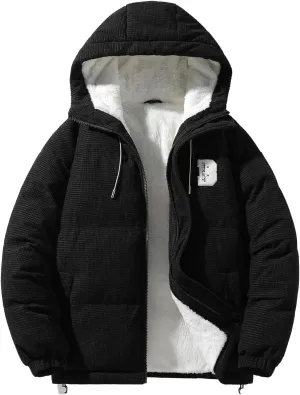 Mens Zip Up Hoodies Sherpa Lined Fleece Thermal Hooded Casual Jacket Full Zip Winter Warm Casual Thick Coats Pockets
