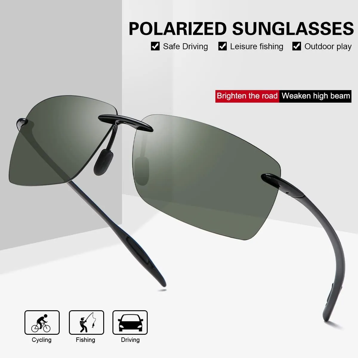 MIRYEA Rimless Polarized Sports Sunglasses for Men Women Driving Running Fishing Golf UV Blocking Glasses Eyeglasses Shades
