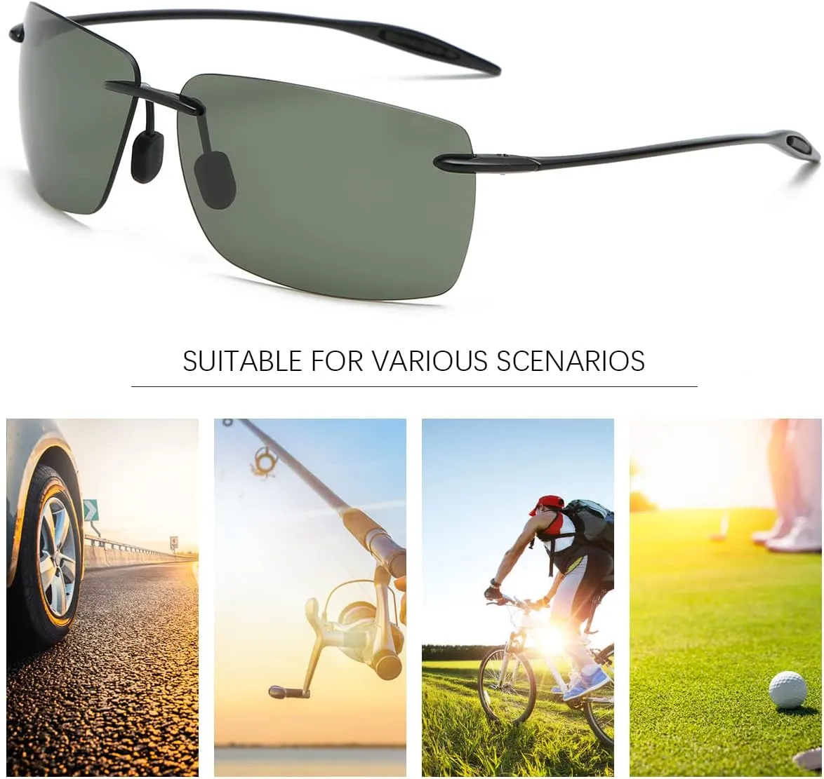 MIRYEA Rimless Polarized Sports Sunglasses for Men Women Driving Running Fishing Golf UV Blocking Glasses Eyeglasses Shades