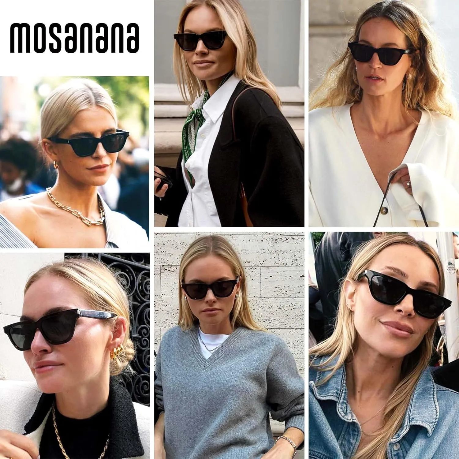 mosanana Trendy Small Cat Eye Polarized Sunglasses for Women Retro Square Narrow Skinny Sun Glasses MS52358