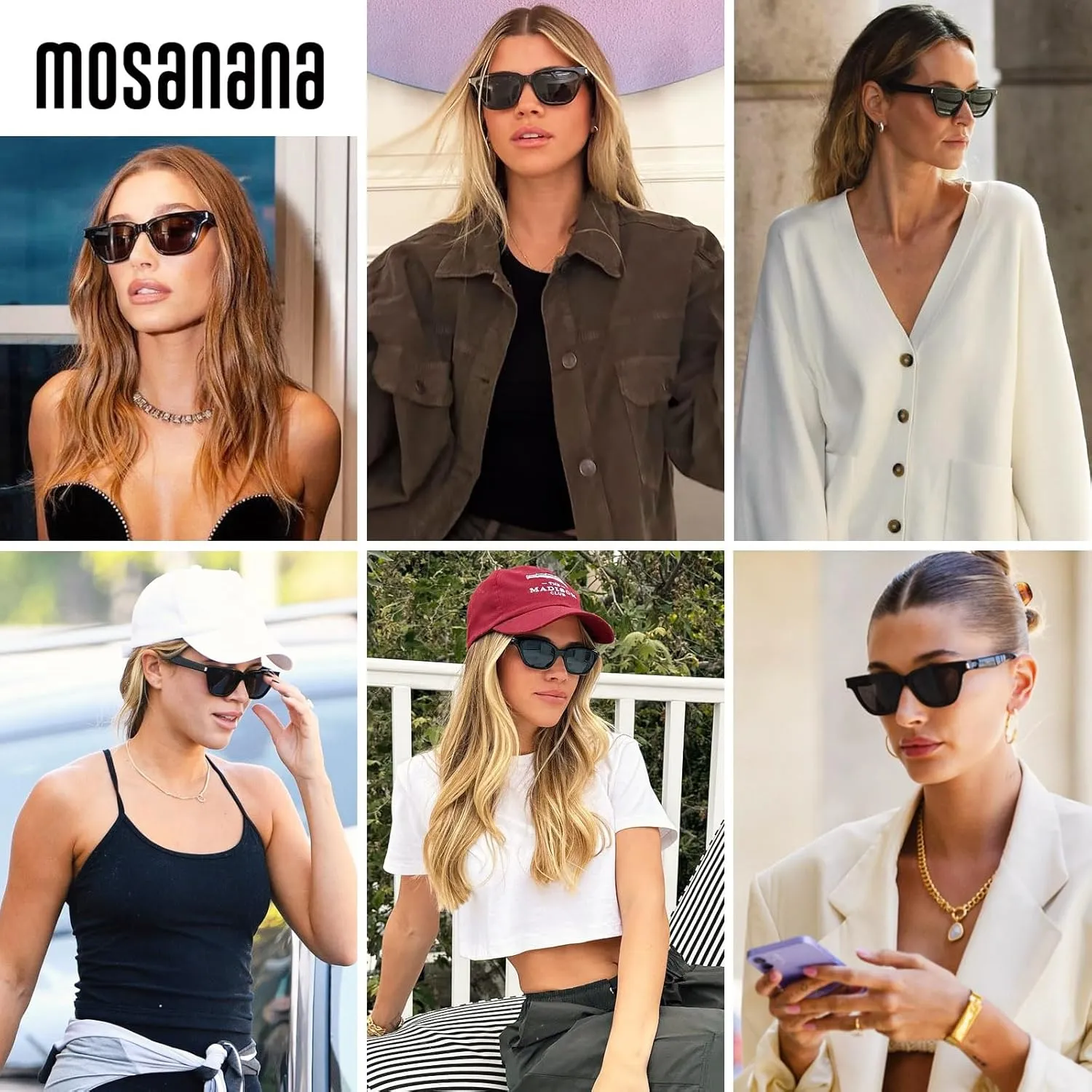 mosanana Trendy Small Cat Eye Polarized Sunglasses for Women Retro Square Narrow Skinny Sun Glasses MS52358