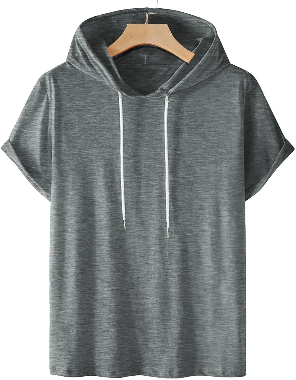 Muscularfit Men Shirts Short Sleeve Solid Summer Vacation Hooded Shirt Drawstring Gym Workout Hoodies Outfits Clothing 2025