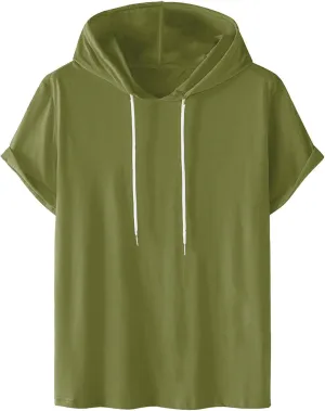 Muscularfit Men Shirts Short Sleeve Solid Summer Vacation Hooded Shirt Drawstring Gym Workout Hoodies Outfits Clothing 2025