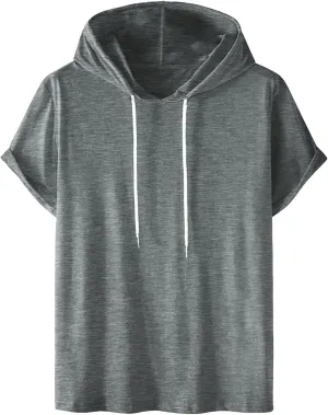 Muscularfit Men Shirts Short Sleeve Solid Summer Vacation Hooded Shirt Drawstring Gym Workout Hoodies Outfits Clothing 2025