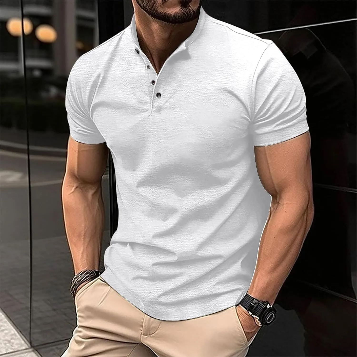 Muscularfit Mens Henley Shirts Short Sleeve Button Down Shirt Big and Tall Solid Summer Tshirt Big and Tall Athletic Work Tee