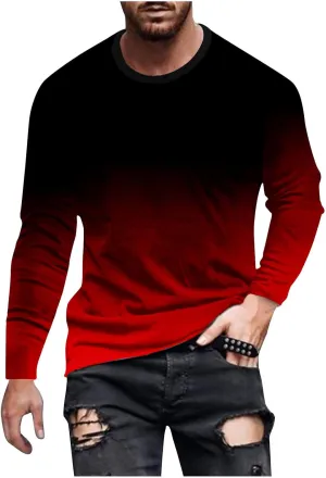 Muscularfit Mens Long Sleeve Shirts Casual Gradient Color Loose Pullover Graphic Tee Shirts Fall Fashion Athletic Sweatshirts