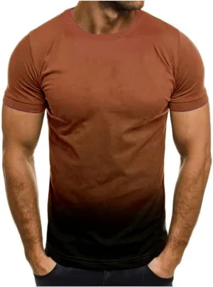Muscularfit Mens Shirts Summer Casual Short Sleeve Crewneck Shirt Vintage Gradient Color Gym Workout Tee Tops Loose Pullover