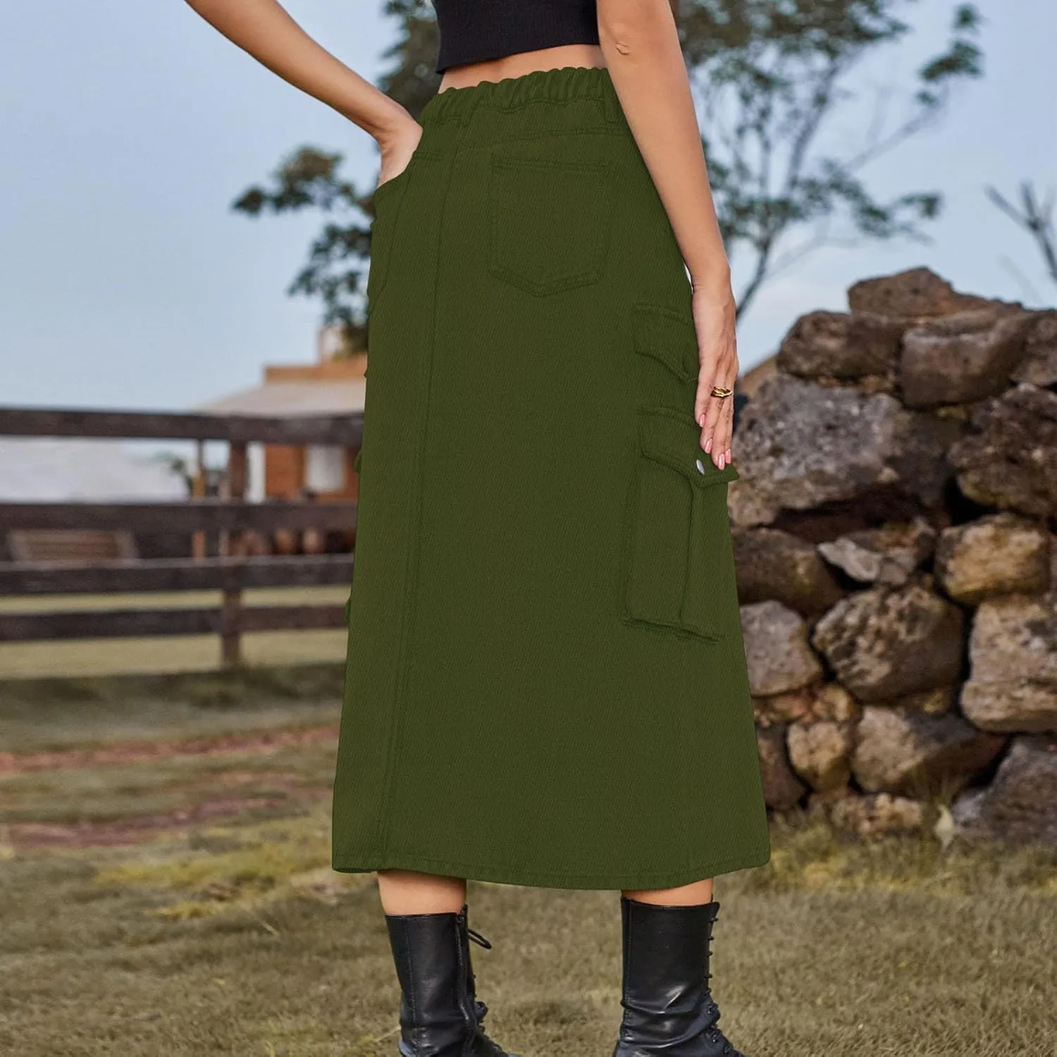 NATHGAM Women's Casual Denim Skirt High Waist Split Front Long Jean Summer Skirts Baggy Wide Leg Jean Skirt Denim Cargo Skirt