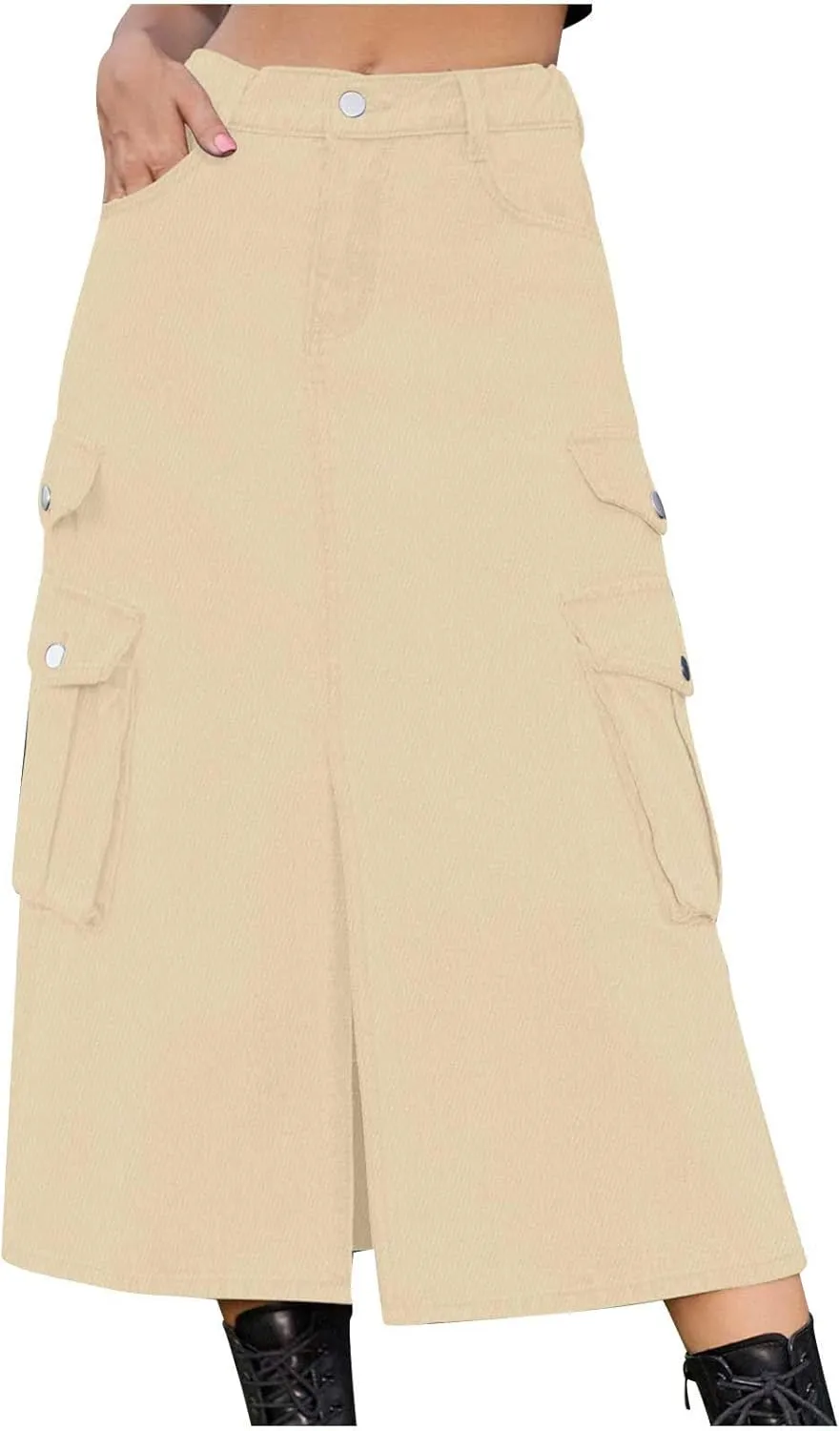 NATHGAM Women's Casual Denim Skirt High Waist Split Front Long Jean Summer Skirts Baggy Wide Leg Jean Skirt Denim Cargo Skirt