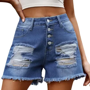 NATHGAM Women's Summer Beach Shorts 2024 Trendy Ripped Denim Shorts High Waisted Mid Rise Frayed Skinny Casual Jean Shorts