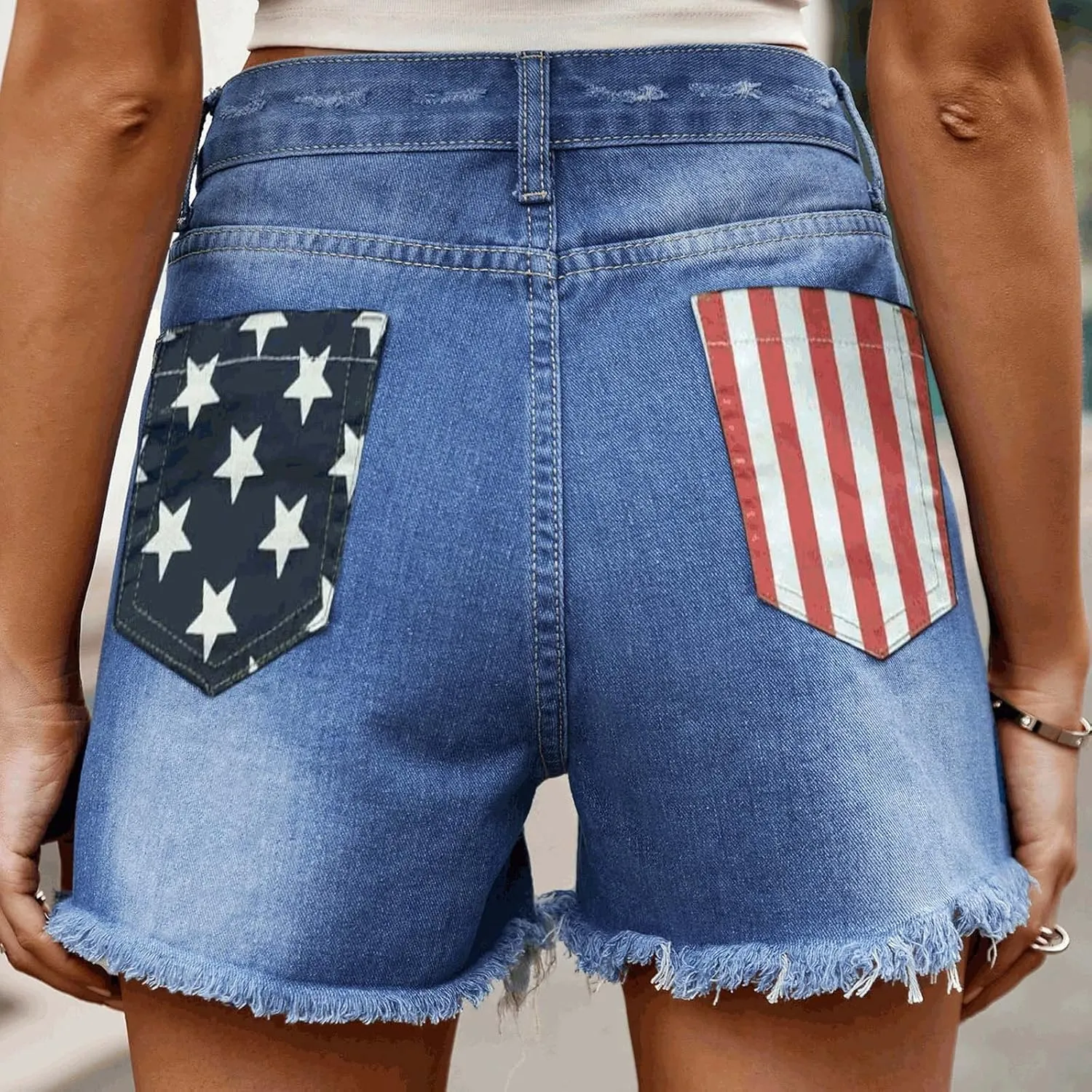 NATHGAM Women's Summer Beach Shorts 2024 Trendy Ripped Denim Shorts High Waisted Mid Rise Frayed Skinny Casual Jean Shorts