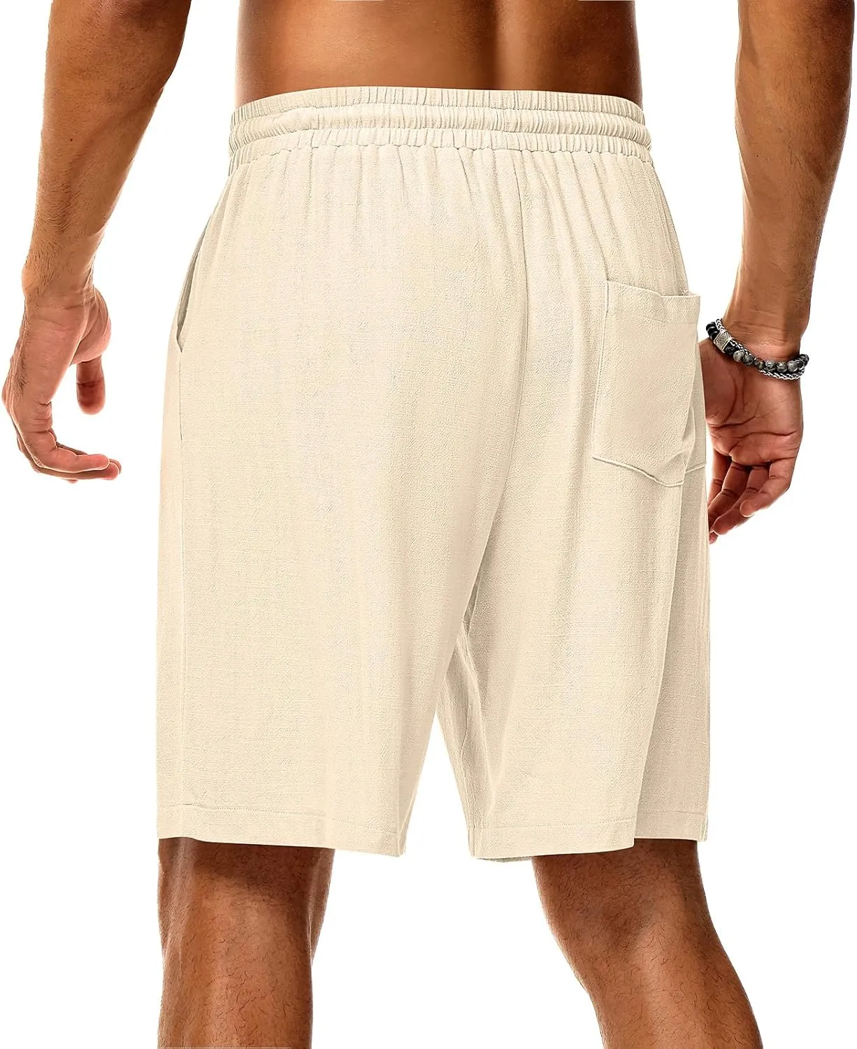 Neer 2 Pack Men's Linen Shorts, Casual Lightweight Drawstring Shorts 9 Inch Inseam Elastic Waist Short Pants with Pockets