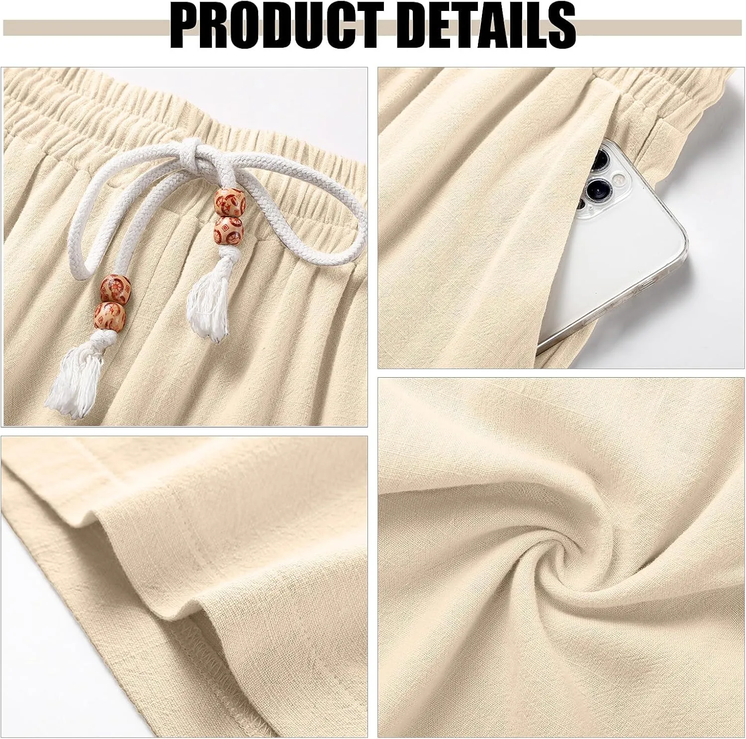 Neer 2 Pack Men's Linen Shorts, Casual Lightweight Drawstring Shorts 9 Inch Inseam Elastic Waist Short Pants with Pockets