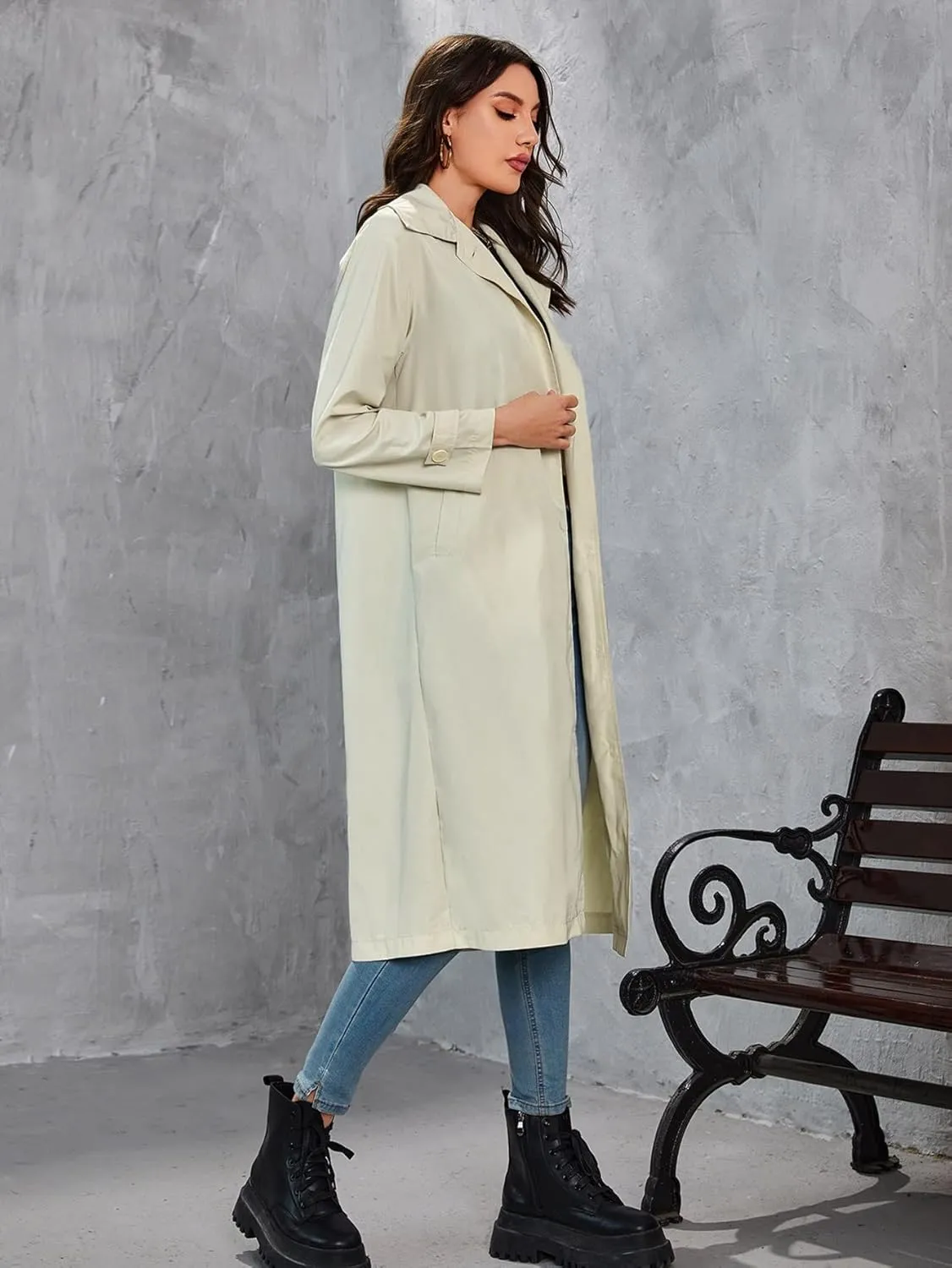 NOBRIM Jackets for Women - Collared Button Up Trench Coat (Color : Beige, Size : X-Large)