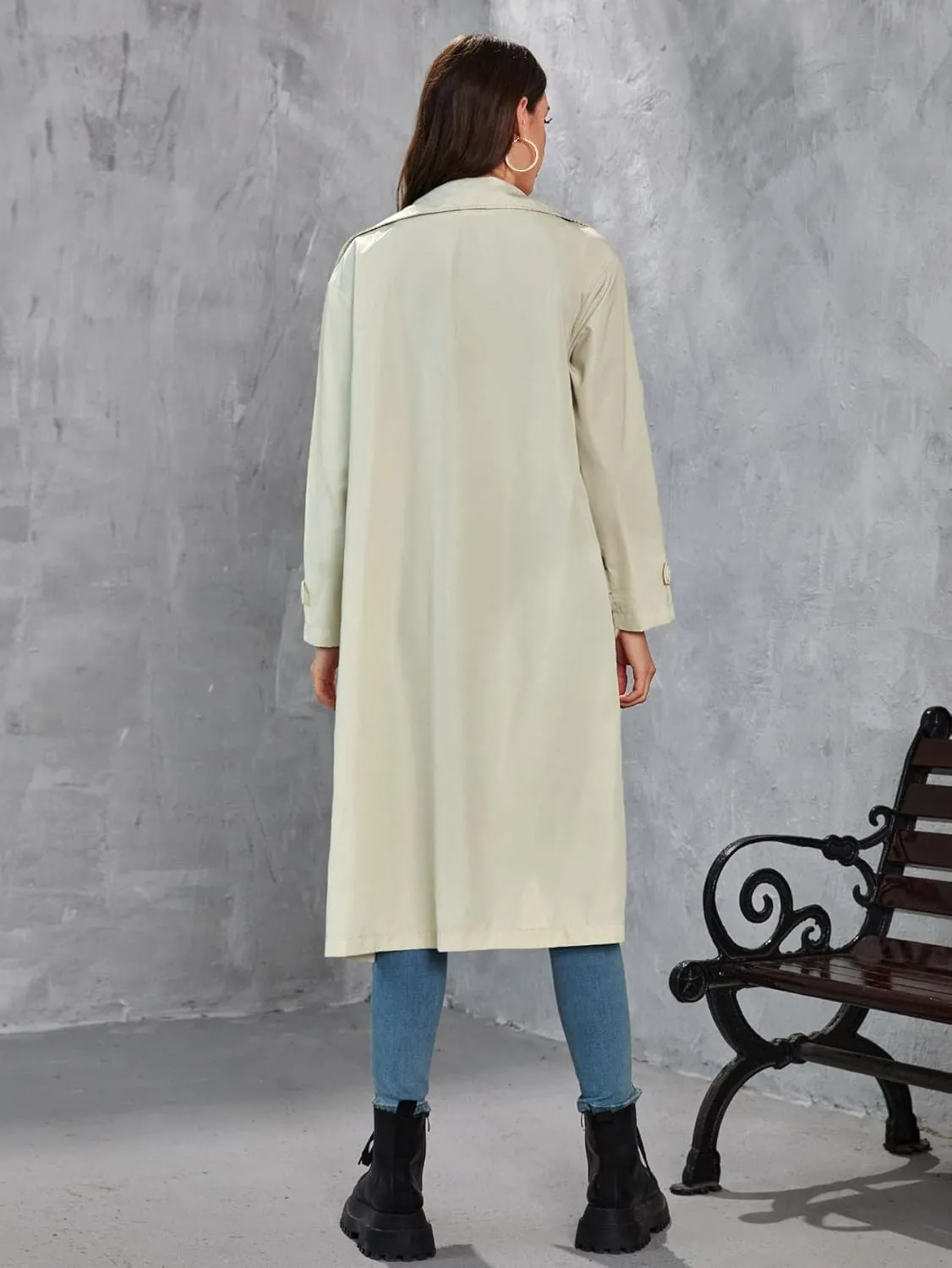 NOBRIM Jackets for Women - Collared Button Up Trench Coat (Color : Beige, Size : X-Large)