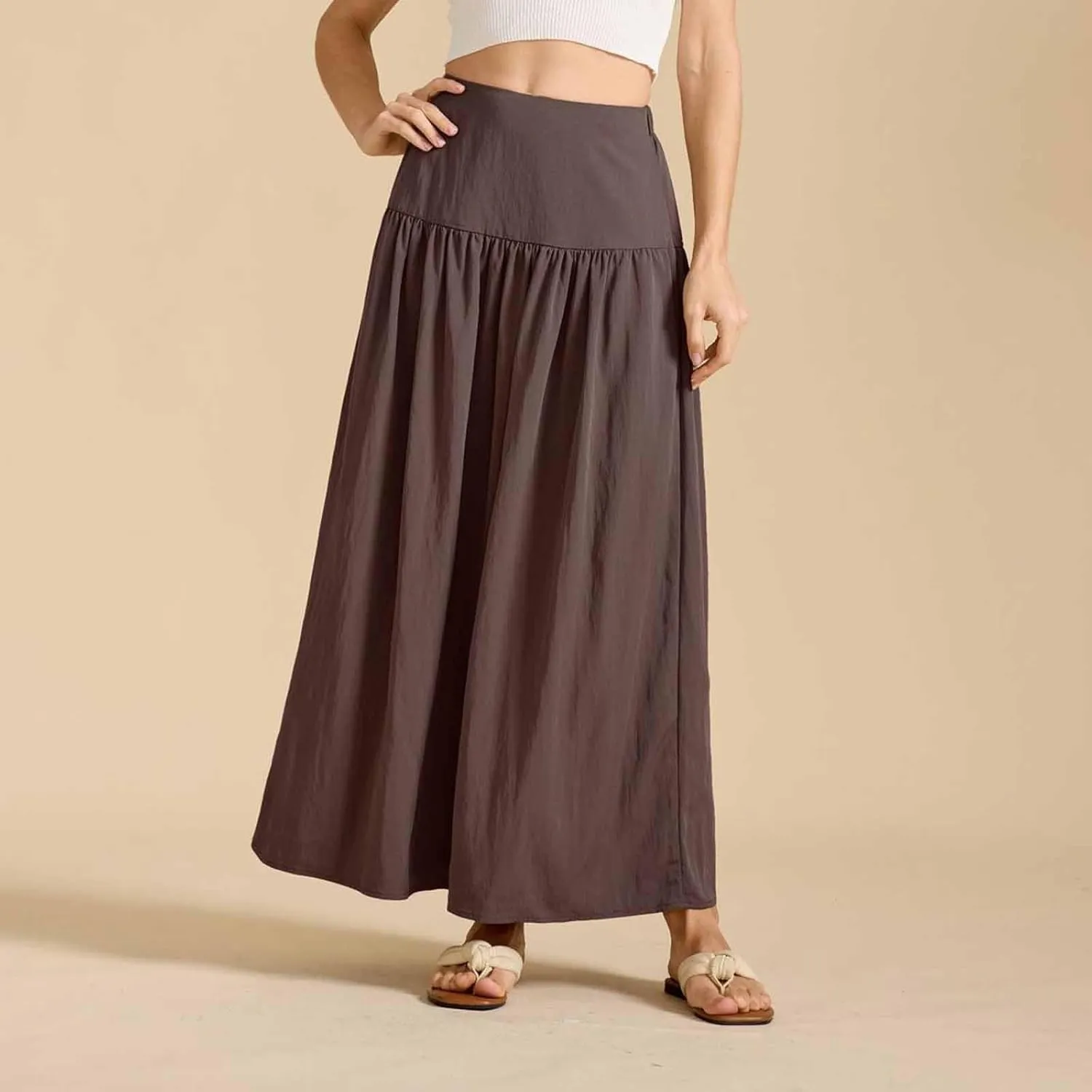 Oplxuo Maxi Skirts for Women Elastic High Waisted Tiered Long Skirt Solid Color Summer Vacation Casual Flowy Skirts