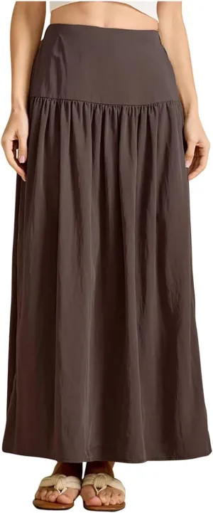 Oplxuo Maxi Skirts for Women Elastic High Waisted Tiered Long Skirt Solid Color Summer Vacation Casual Flowy Skirts