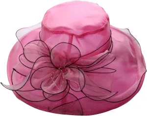 Organza Kentucky Church Fascinator Wedding Tea Cocktail Party Derby Hats for Women Flower Elegant Wide Brim Sun Hat