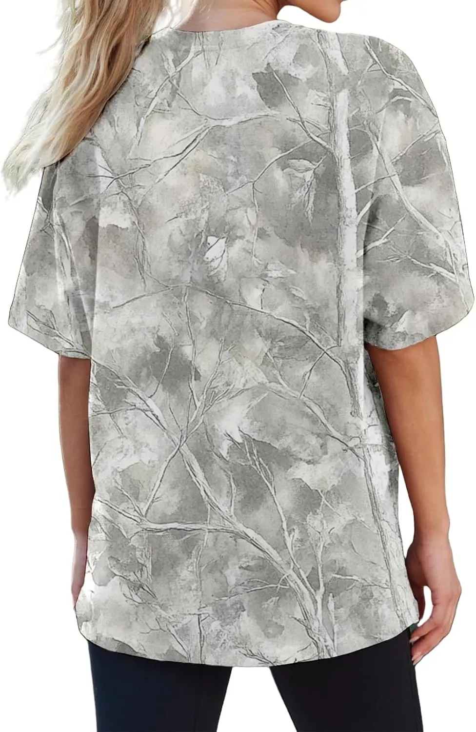 Oversized Camo Shirt Women Maple Leaf Print Shirt Short Sleeve Crewneck Tshirt Casual Summer Tops Tees Streetwear