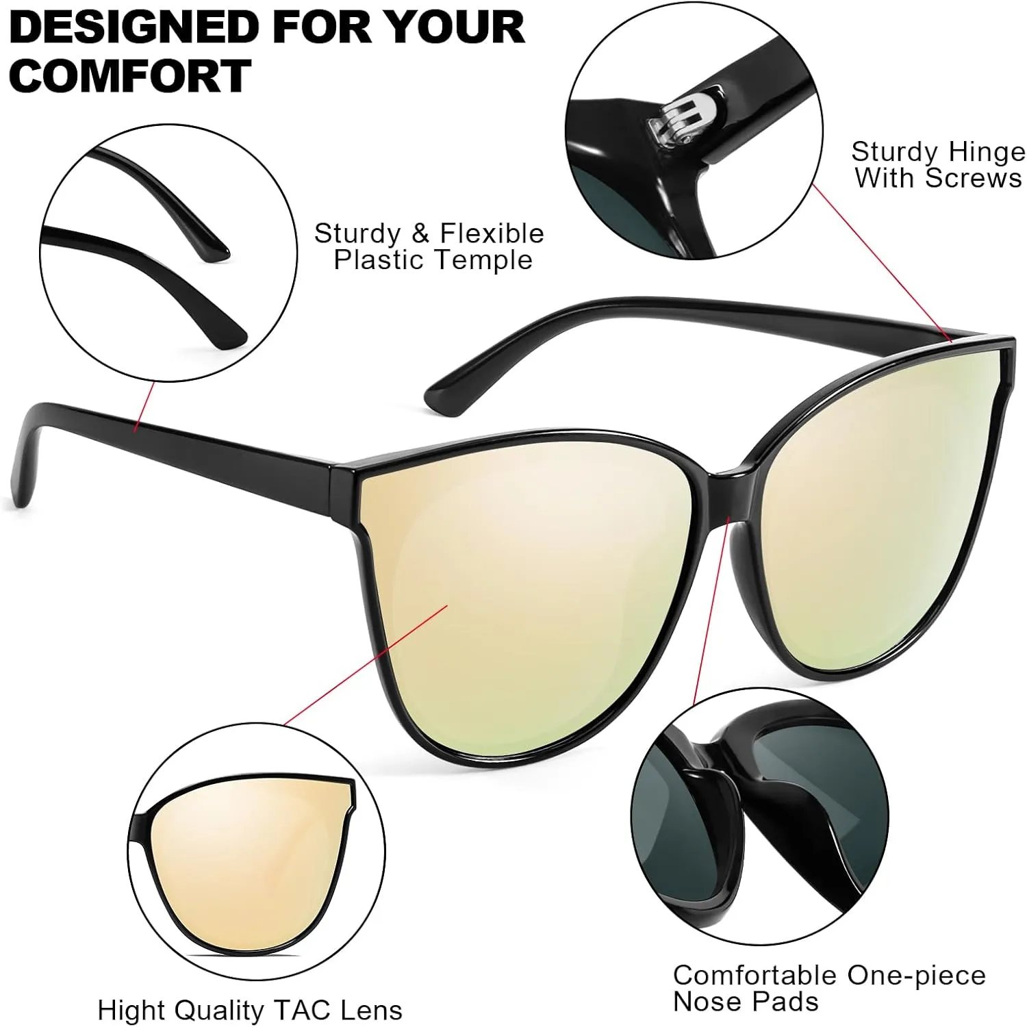 Oversized Cat Eyes Sunglasses for Women Polarized & UV Protection, Trendy Large/Big Cateye Sunnies IF1627