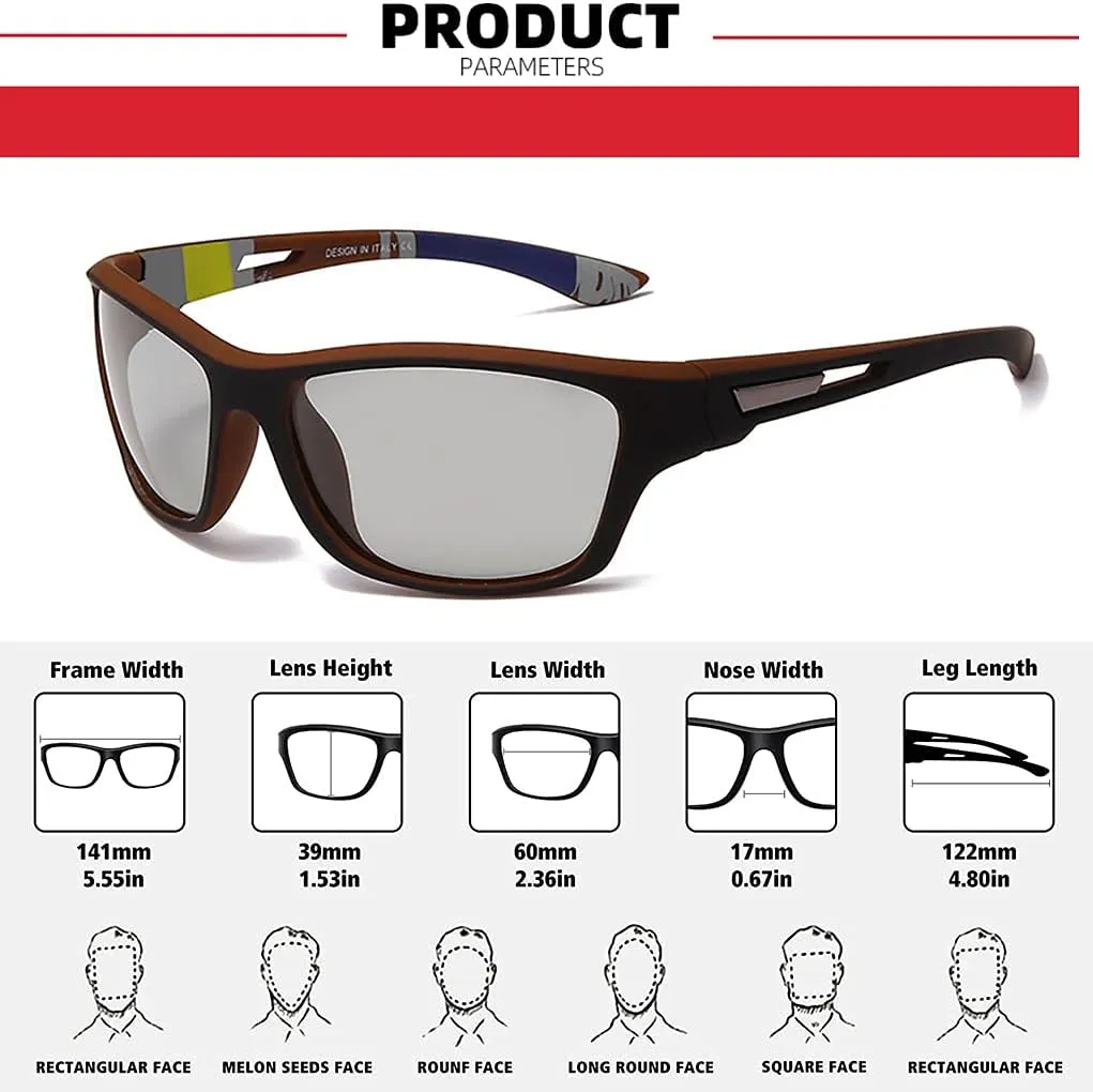 Photochromic Polarized Fishing Sunglasses for Men Women UV Protection Cycling Driving Sports Sunglasses
