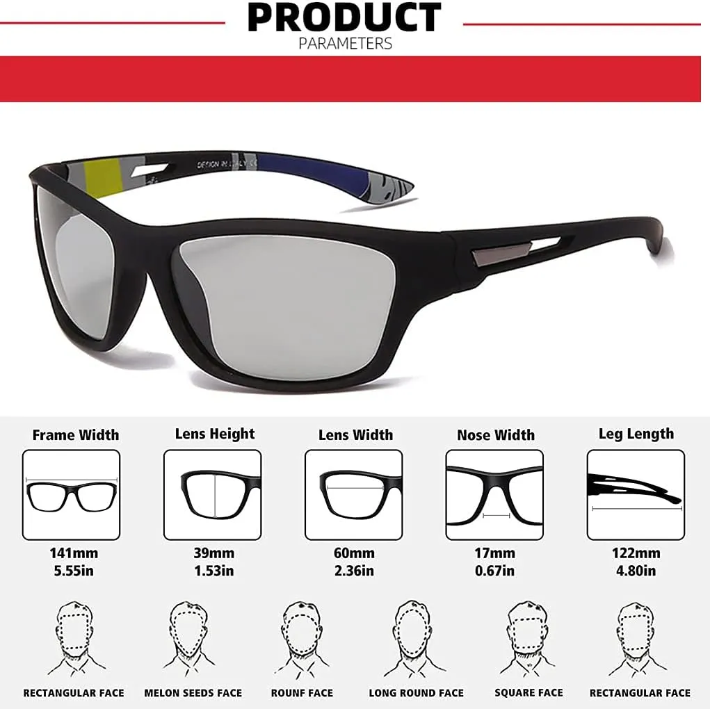 Photochromic Polarized Fishing Sunglasses for Men Women UV Protection Cycling Driving Sports Sunglasses