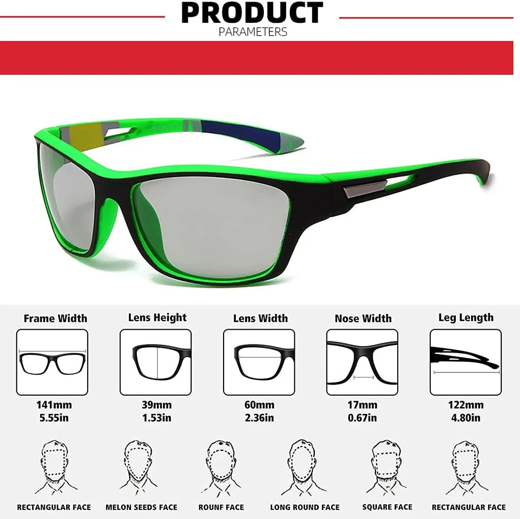 Photochromic Polarized Fishing Sunglasses for Men Women UV Protection Cycling Driving Sports Sunglasses