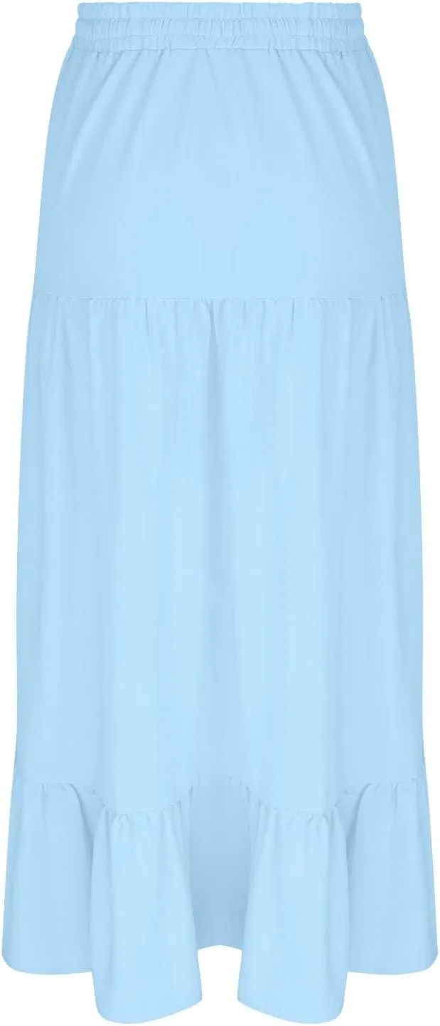 Plus Size Maxi Skirts for Women Summer Boho Flowy Tiered A-Line Skirt Casual Fashion Elastic Waist Pleated Dress