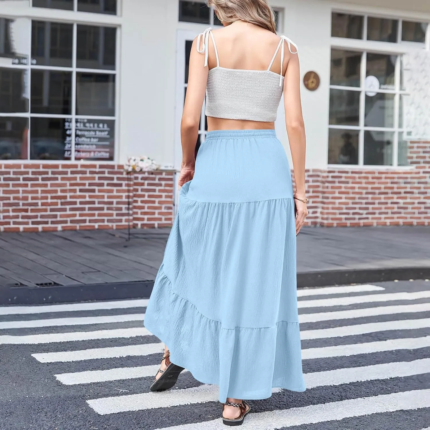 Plus Size Maxi Skirts for Women Summer Boho Flowy Tiered A-Line Skirt Casual Fashion Elastic Waist Pleated Dress
