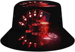 Poker Cards And Gambling Chip Bucket Hat Lightweight Fishing Hat Wide Brim Sun Protection Cap for Men Women