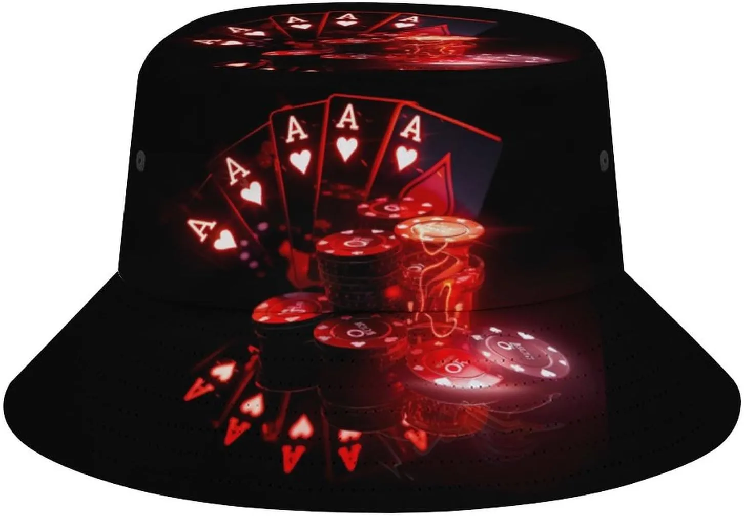Poker Cards And Gambling Chip Bucket Hat Lightweight Fishing Hat Wide Brim Sun Protection Cap for Men Women