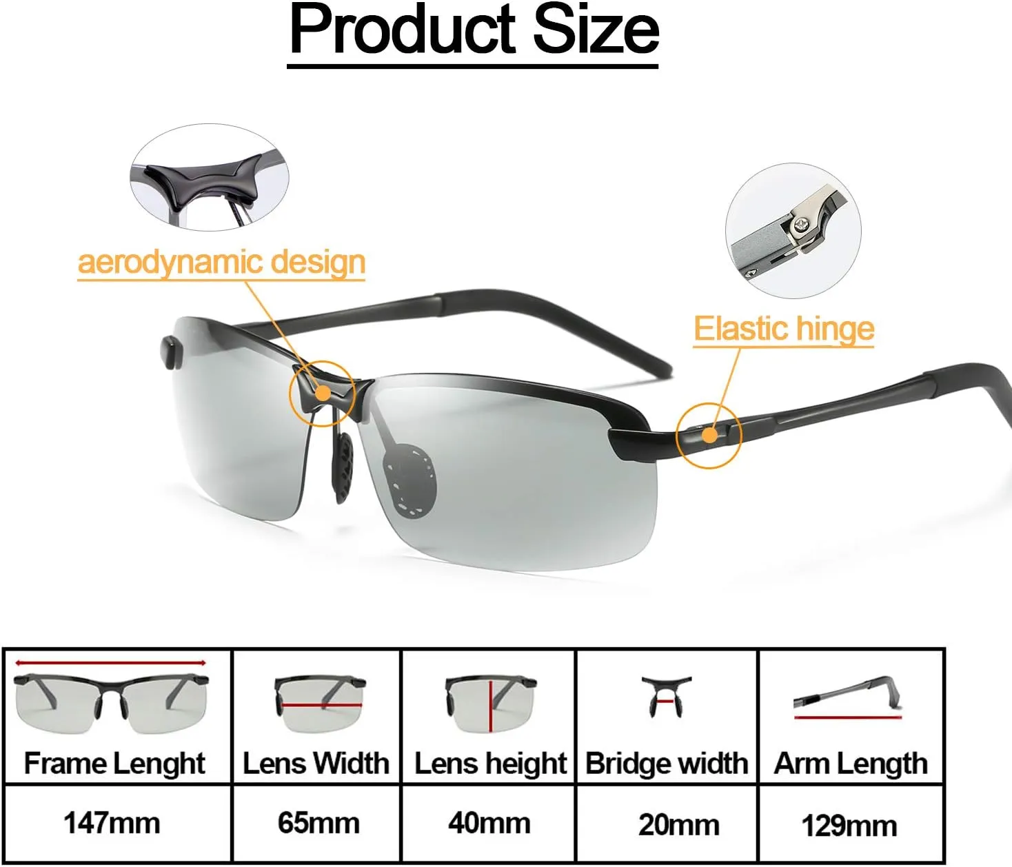 Polarized Photochromic Driving z87 Sunglasses for Men Day Night Safety Glasses