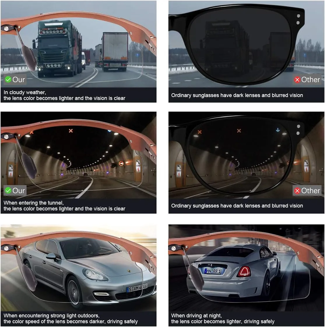Polarized Photochromic Driving z87 Sunglasses for Men Day Night Safety Glasses