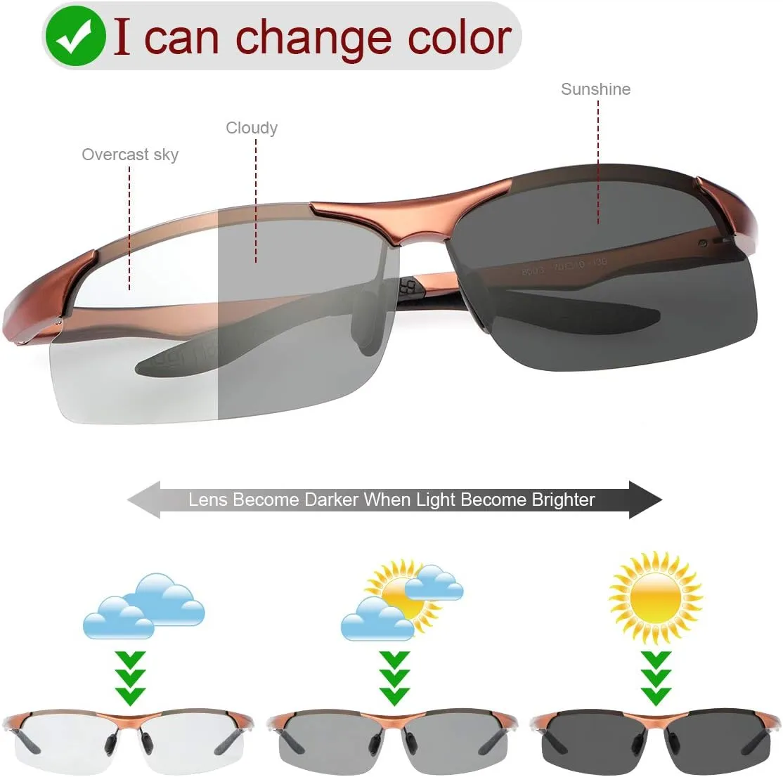 Polarized Photochromic Driving z87 Sunglasses for Men Day Night Safety Glasses
