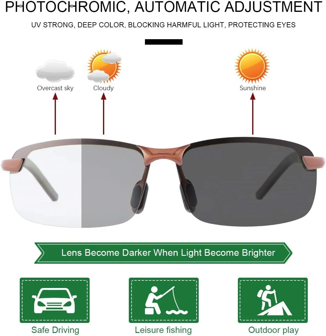 Polarized Photochromic Sunglasses for Men - UV Protection and Lightweight Sun Glasses for Driving Fishing