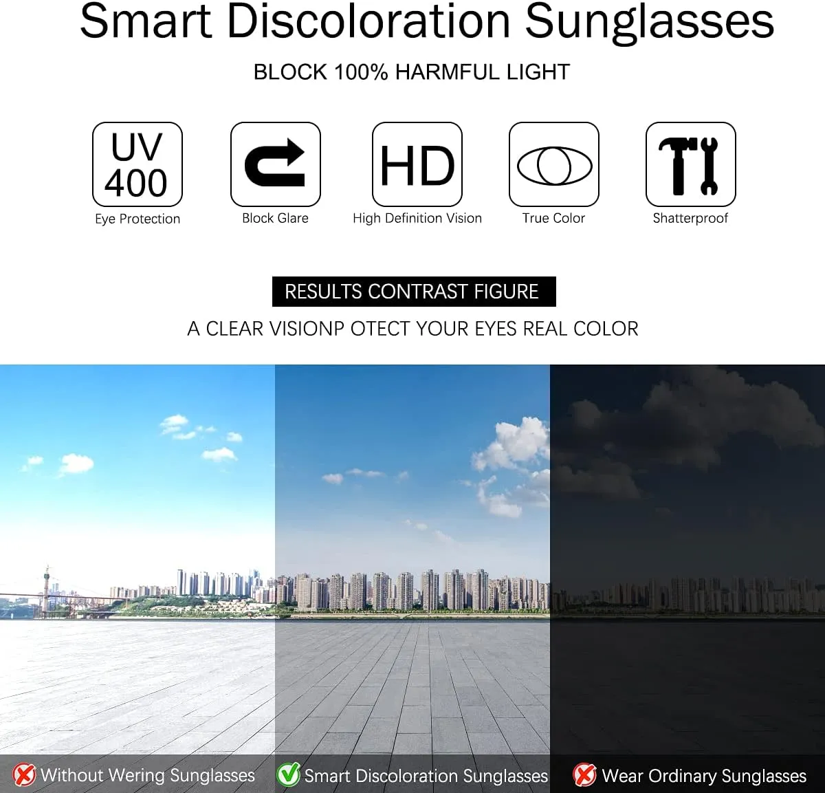 Polarized Photochromic Sunglasses for Men - UV Protection and Lightweight Sun Glasses for Driving Fishing