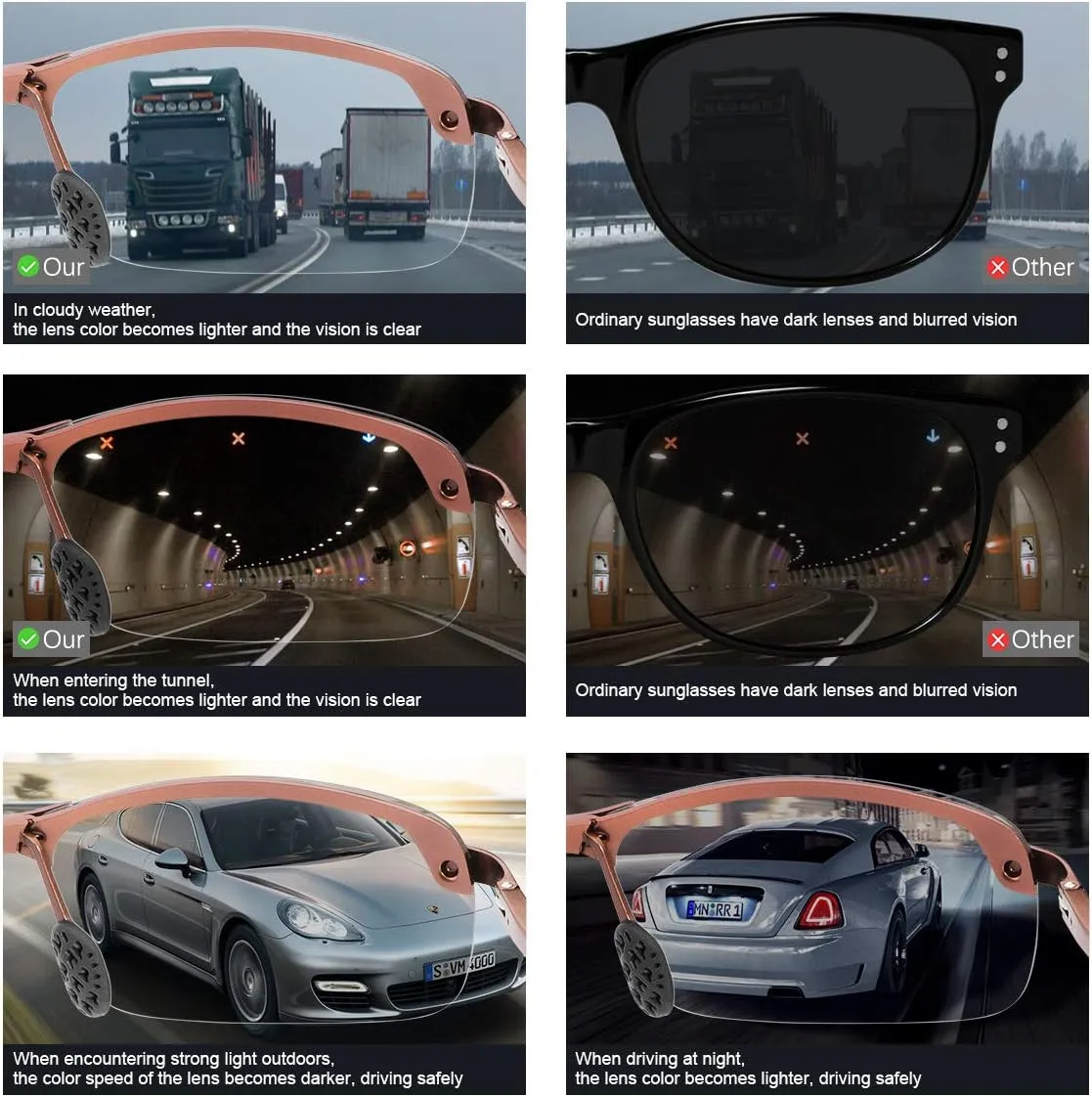 Polarized Photochromic Sunglasses for Men - UV Protection and Lightweight Sun Glasses for Driving Fishing