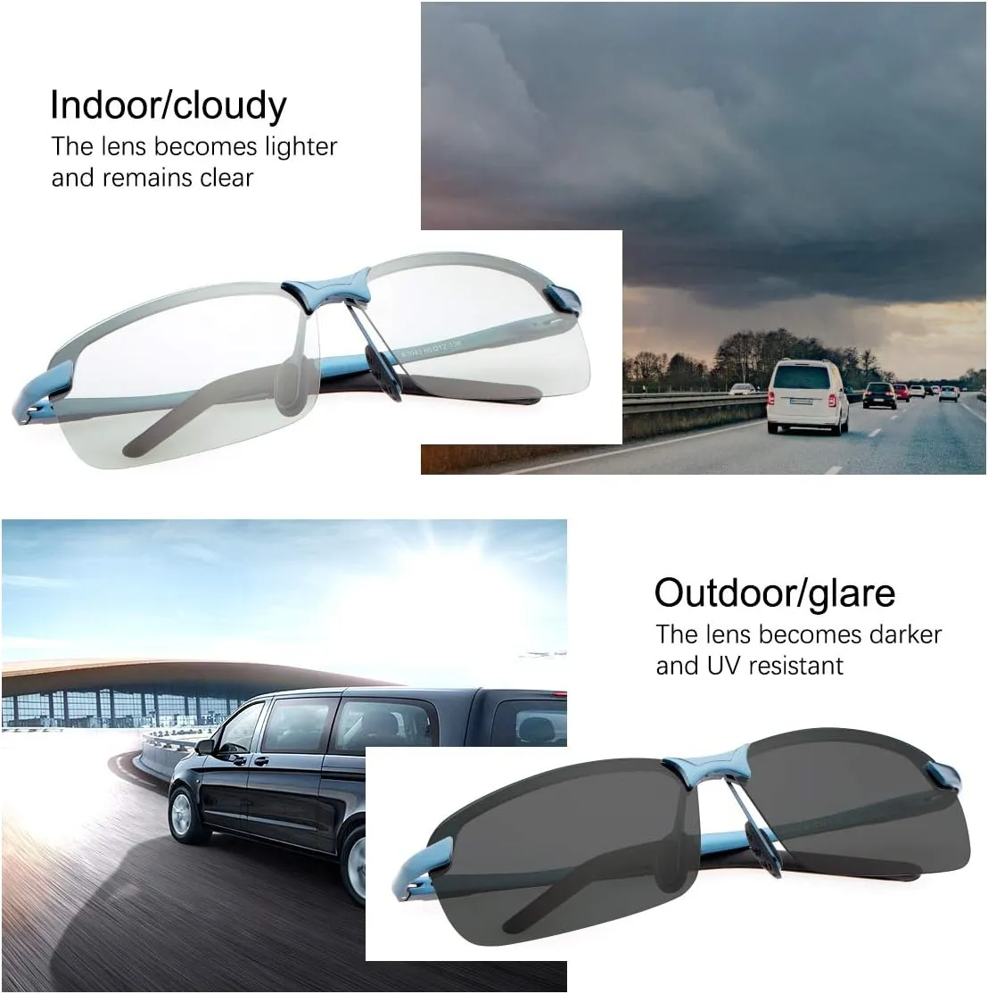 Polarized Photochromic Sunglasses for Men - UV Protection and Lightweight Sun Glasses for Driving Fishing