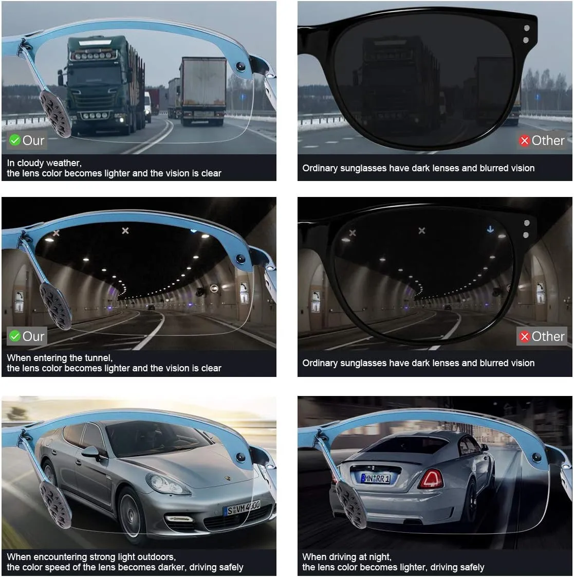 Polarized Photochromic Sunglasses for Men - UV Protection and Lightweight Sun Glasses for Driving Fishing