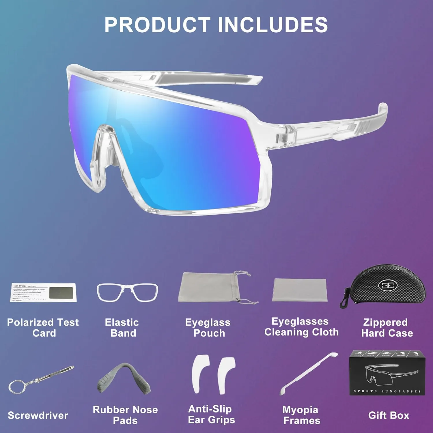 Polarized Sports Sunglasses for Men Women, Cycling Glasses UV Protection Mountain Biking Glasses for Fishing Running