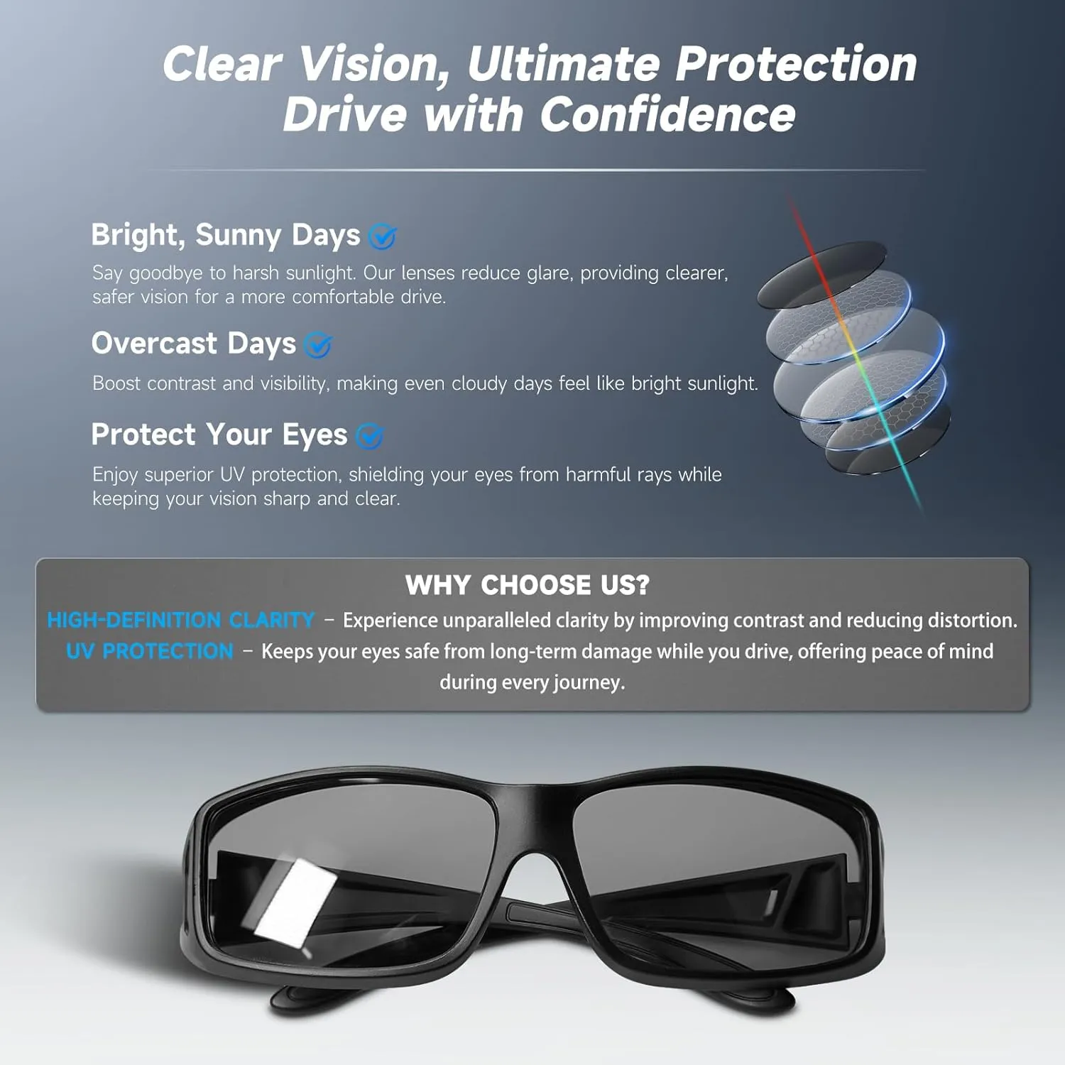 Polarized Sunglasses Fit Over Glasses for Men Women, Wrap-around Driving Sunglasses 100% UV Protection