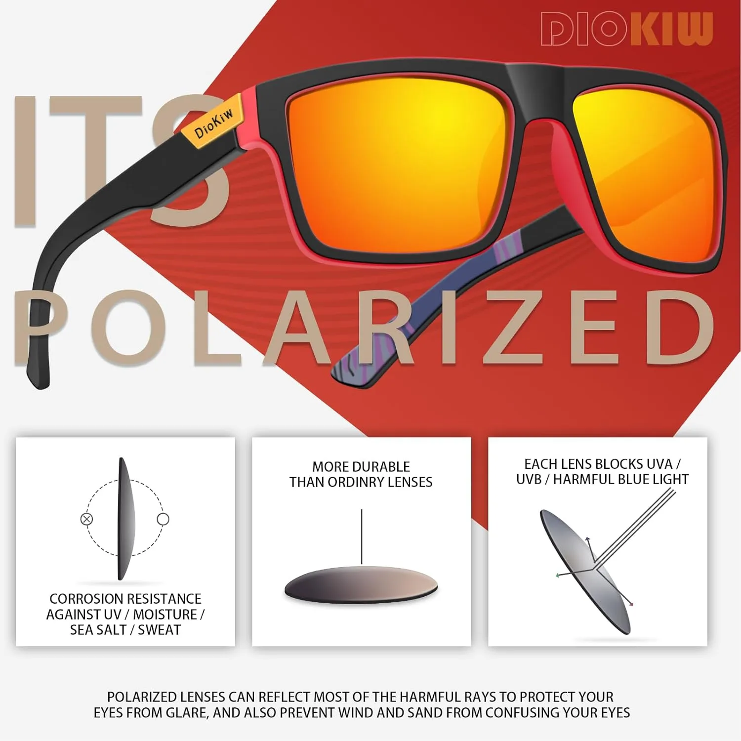 Polarized Sunglasses for Men Sporty Style Driving Travel Sun Glasses Lightweight Square Frame UV Protection Goggles